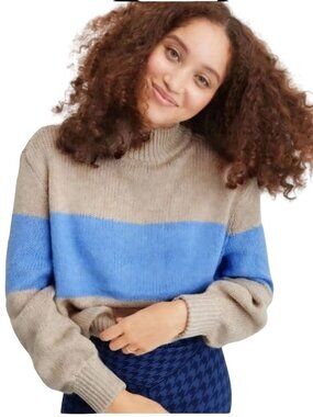 Aerie OH Snow Soft Striped Mock Neck Sweater 2021 Cotton Blend Oversized Size M